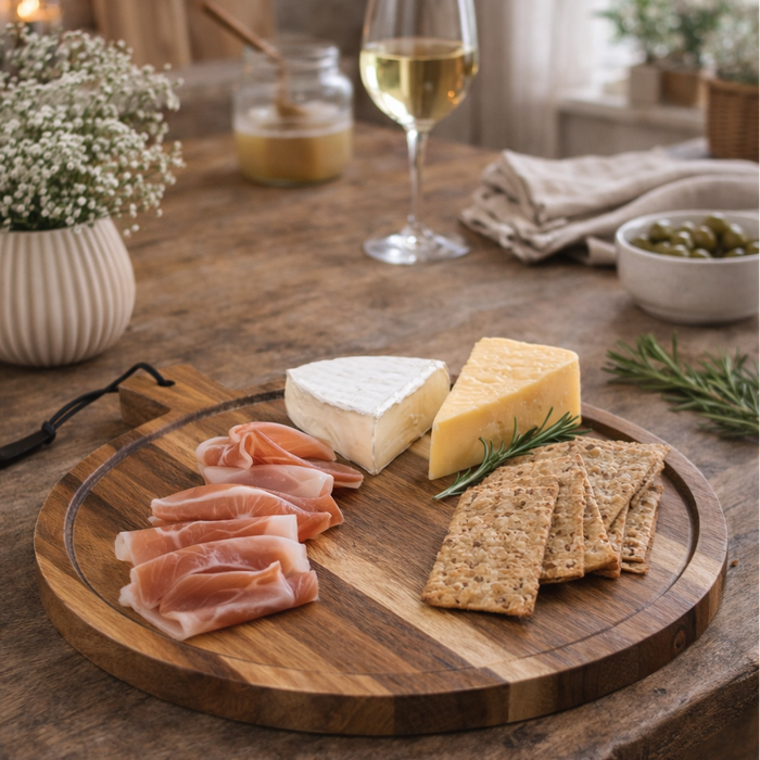 Vintage rund serveringsfjøl 30x40 cm