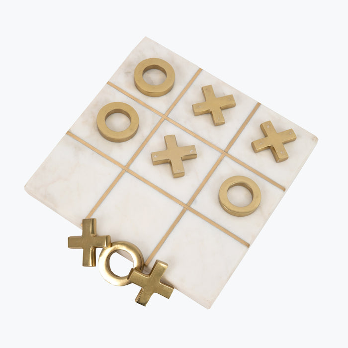 White Marble Tic-Tac-Toe med 10 spillebrikker