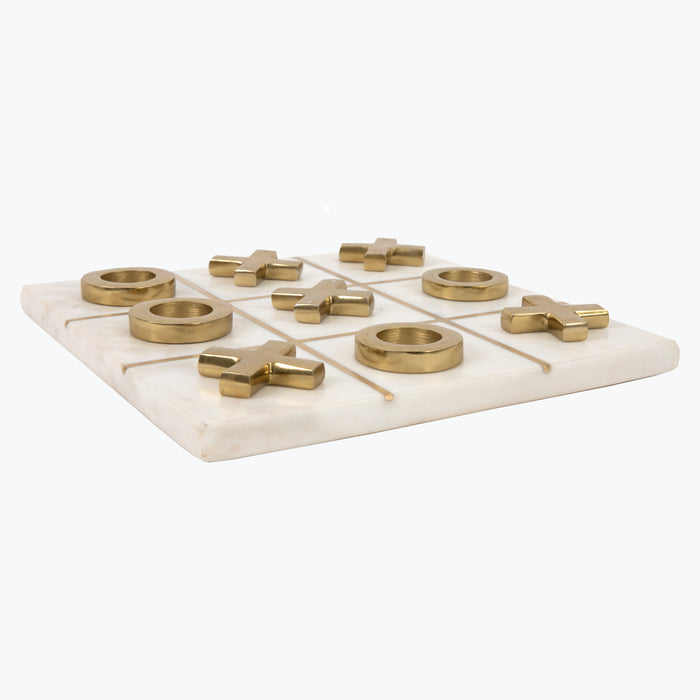 White Marble Tic-Tac-Toe med 10 spillebrikker